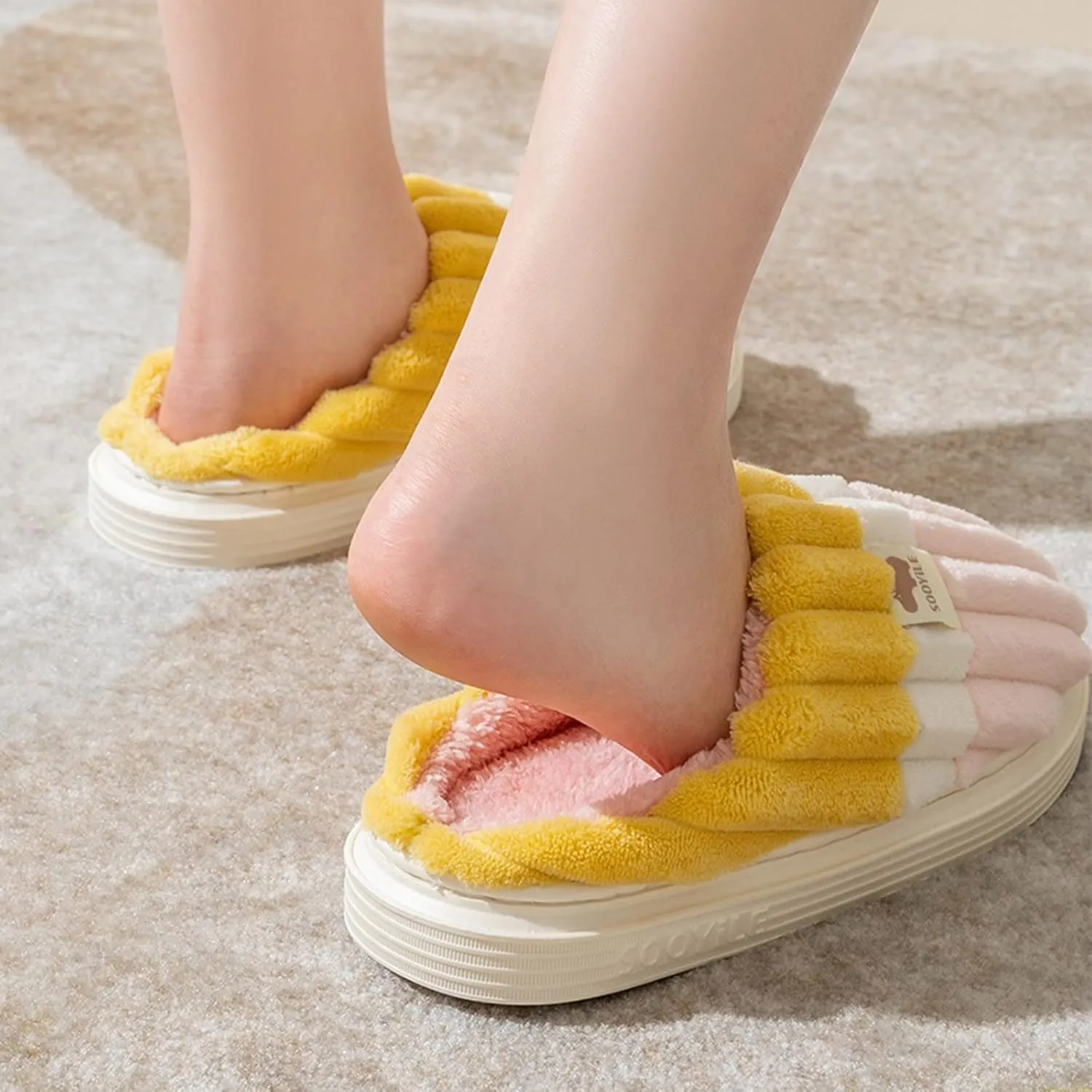 SBGMoSJ Womens Winter Warm Cozy House Fur Slippers Warming Slippers Mens Slippers Size 11.5 Wide Christmas Slippers for Men and Women Christmas Ribbon Gifts for Her 2023