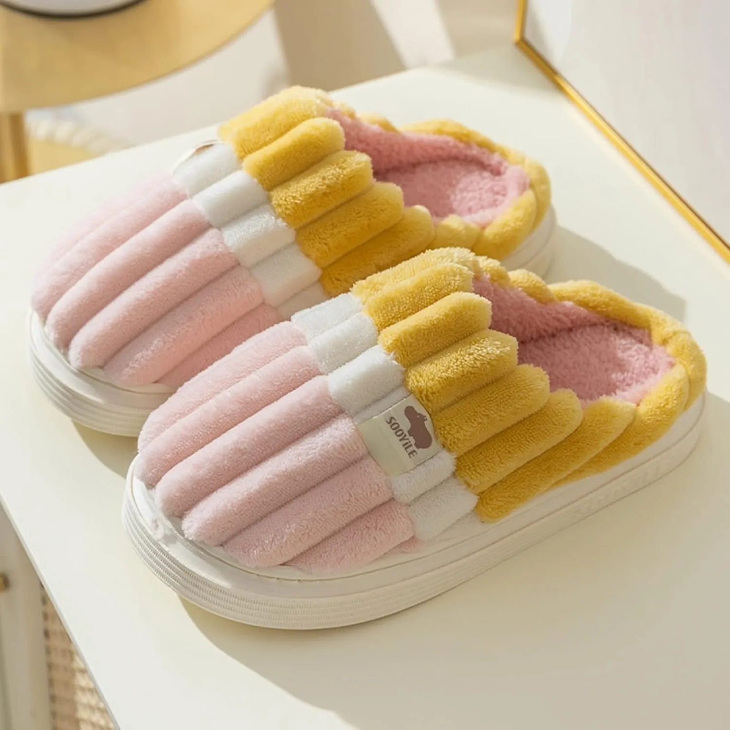 SBGMoSJ Womens Winter Warm Cozy House Fur Slippers Warming Slippers Mens Slippers Size 11.5 Wide Christmas Slippers for Men and Women Christmas Ribbon Gifts for Her 2023