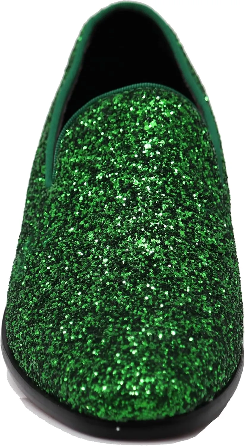 SPK04 Men's Vintage Glitter Dress Loafers Slip On Shoes Classic Tuxedo Dress Shoes