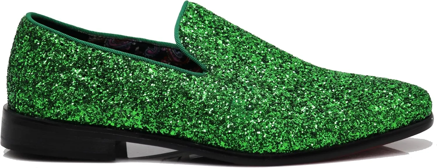 SPK04 Men's Vintage Glitter Dress Loafers Slip On Shoes Classic Tuxedo Dress Shoes
