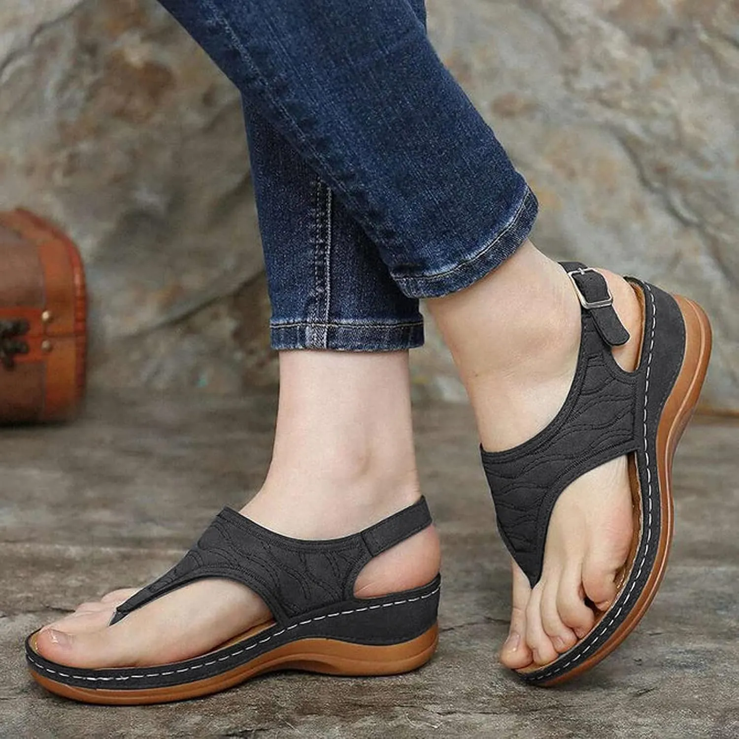 Summer Sandals for Women Orthopedic Slip on Flip Flops for Women Comfy Pluse Size Women's Flats
