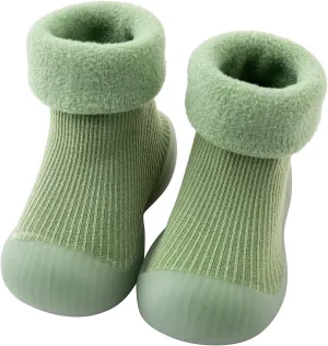 Toddler Baby Boys Girls Sock Shoes Solid Warm Knit Soft Sole Rubber Shoes Woolen Fleece Stocking Long Slipper