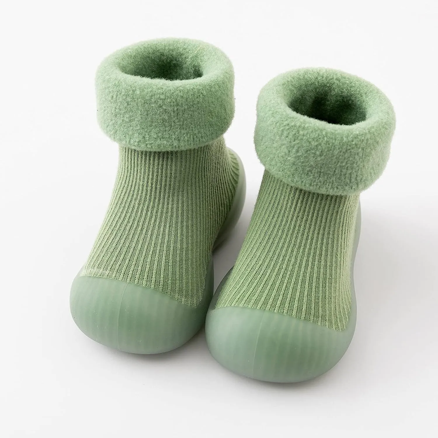 Toddler Baby Boys Girls Sock Shoes Solid Warm Knit Soft Sole Rubber Shoes Woolen Fleece Stocking Long Slipper