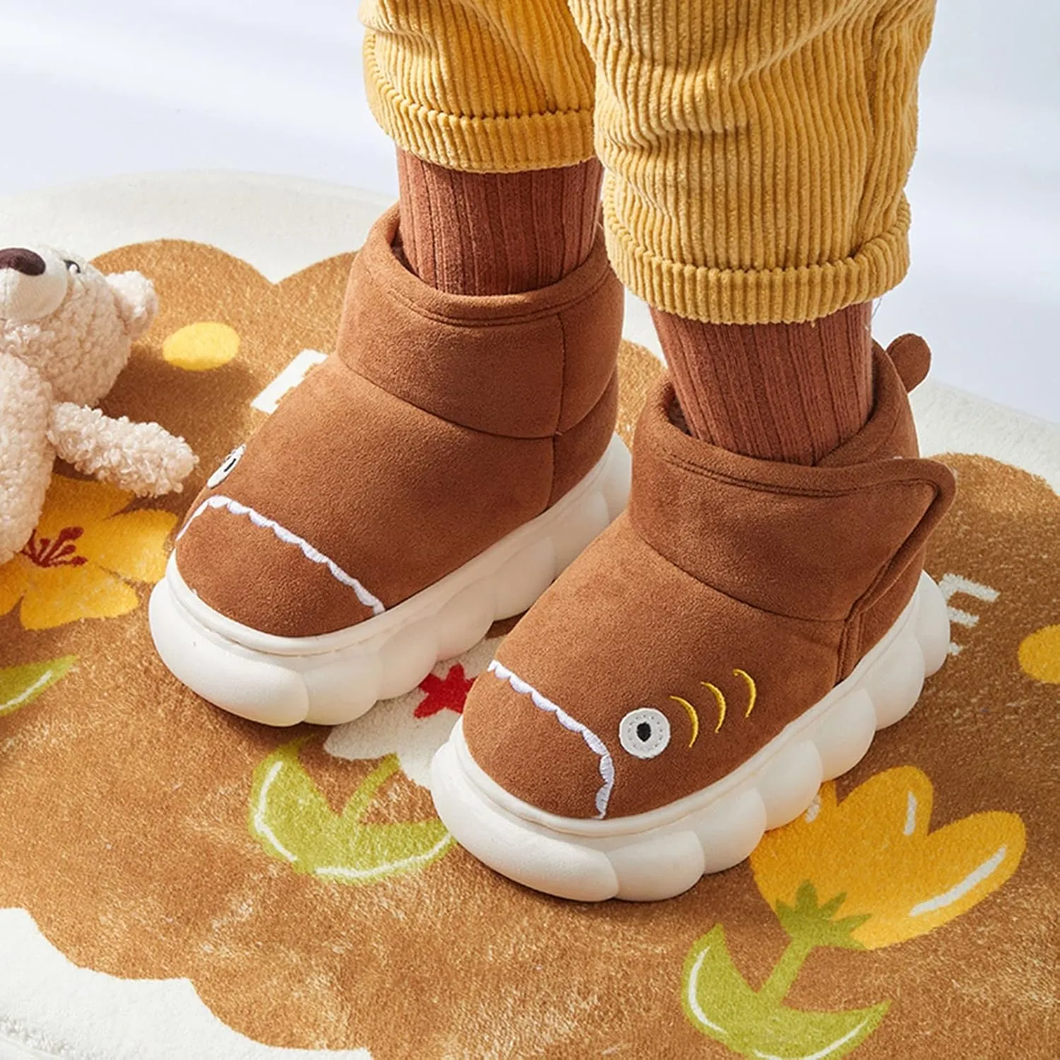 Toddler Boys Girls Winter Plush Boots for Cold Weather Kids Cartoon Animal Warm Faux ?????? Shoes with Hook/Loop