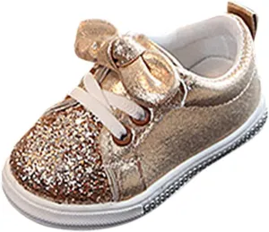 Toddler Girls Bowknot Glitter Sneakers Fashion Sparkly Sequin Slip On Strap Running Toddler Girl Running Shoes