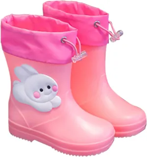 Toddler Kids aterproof Rain Boots Elastic Shrink Collar Mud Boots Girls Boys Rabbit Design Non Slip Boots