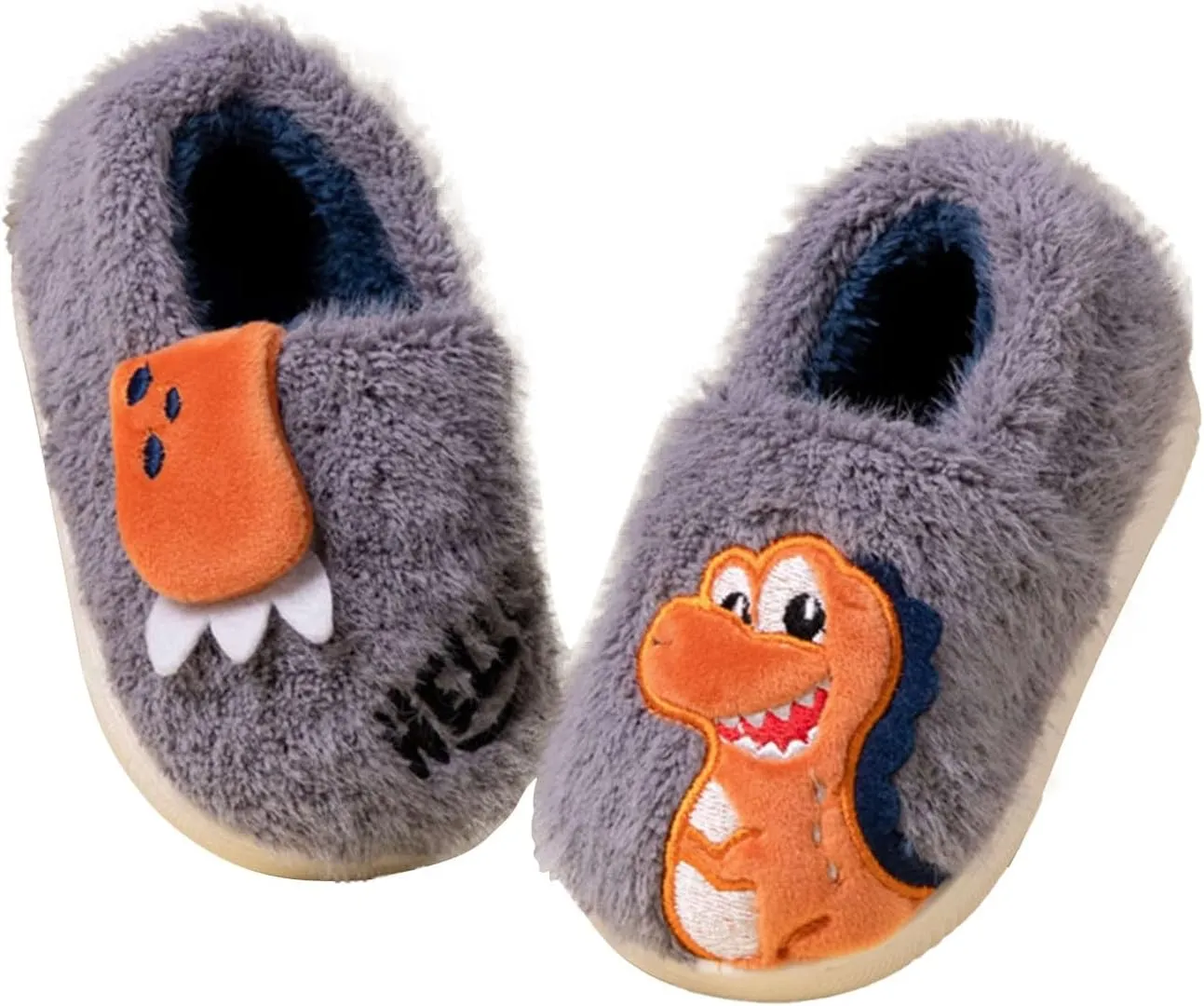 Toddler Kids Winter Slippers Boys Girls House Cartoon Animal Slip On Preppy Warm Fleece Indoor Outdoor Shoes