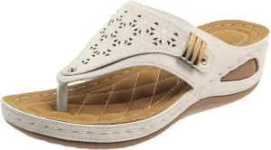 Wedge Sandals for Women Dressy with Arch Support Orthopedic Slip on Comfortable Cushion Footbed Platform Flip Flops Ortho Mesh Hollow Open Toe Beach Waterproof Flip-Flops