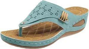 Wedge Sandals for Women Dressy with Arch Support Orthopedic Slip on Comfortable Cushion Footbed Platform Flip Flops Ortho Mesh Hollow Open Toe Beach Waterproof Flip-Flops