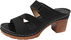 Wide Width Sandals Chunky Low Block Heel Mules for Women Open Toe Slip On Block Chunky Mid Heels Slippers Comfortable Dressy Arch Support Casual Sandals Back Adjustable Strap Breathable Walking Shoes