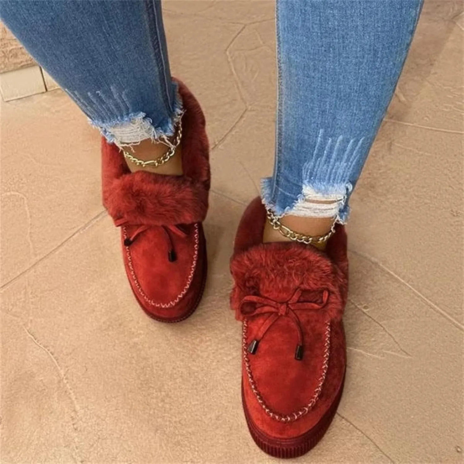 Winter Boots For Women 2024 Warm Fur Lined Snow Ankle Boots Outdoor Short Booties Fashion Slip On Loafers Shoes