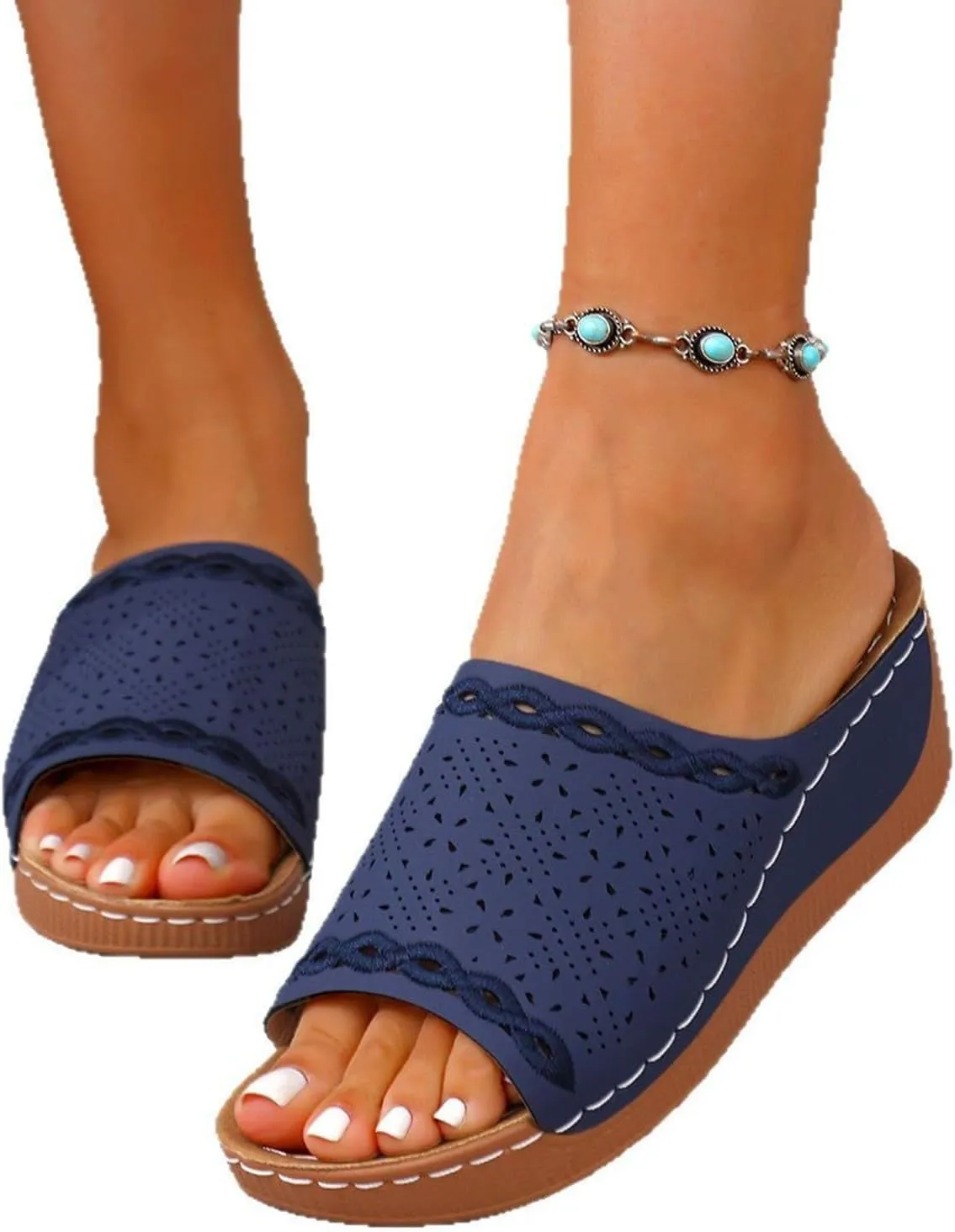 Women Comfortable Sandals Orthotic Walking Orthopedic Arch Support Sandals Open Toe Slip On Damping Sole Slippers Hollow Out Summer Orthopedic Platform Wedge Sandal Lightweight Walking Beach Slippers