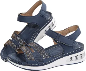 Women Comfortable Sandals Orthotic Walking Orthopedic Arch Support Wedge Sandal Summer Open Toe Flat Adjustable Double Strap Non-Slip Platform Fashion Work Office Shoes