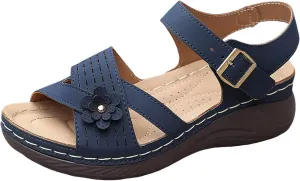 Women Comfortable Sandals Orthotic Walking Sandals Orthopedic Wide Width Arch Support Sandal with Adjustable Hook Loop Flower Summer Casual Dressy Fishmouth Platform Sandal Outdoor Going Out Footwear