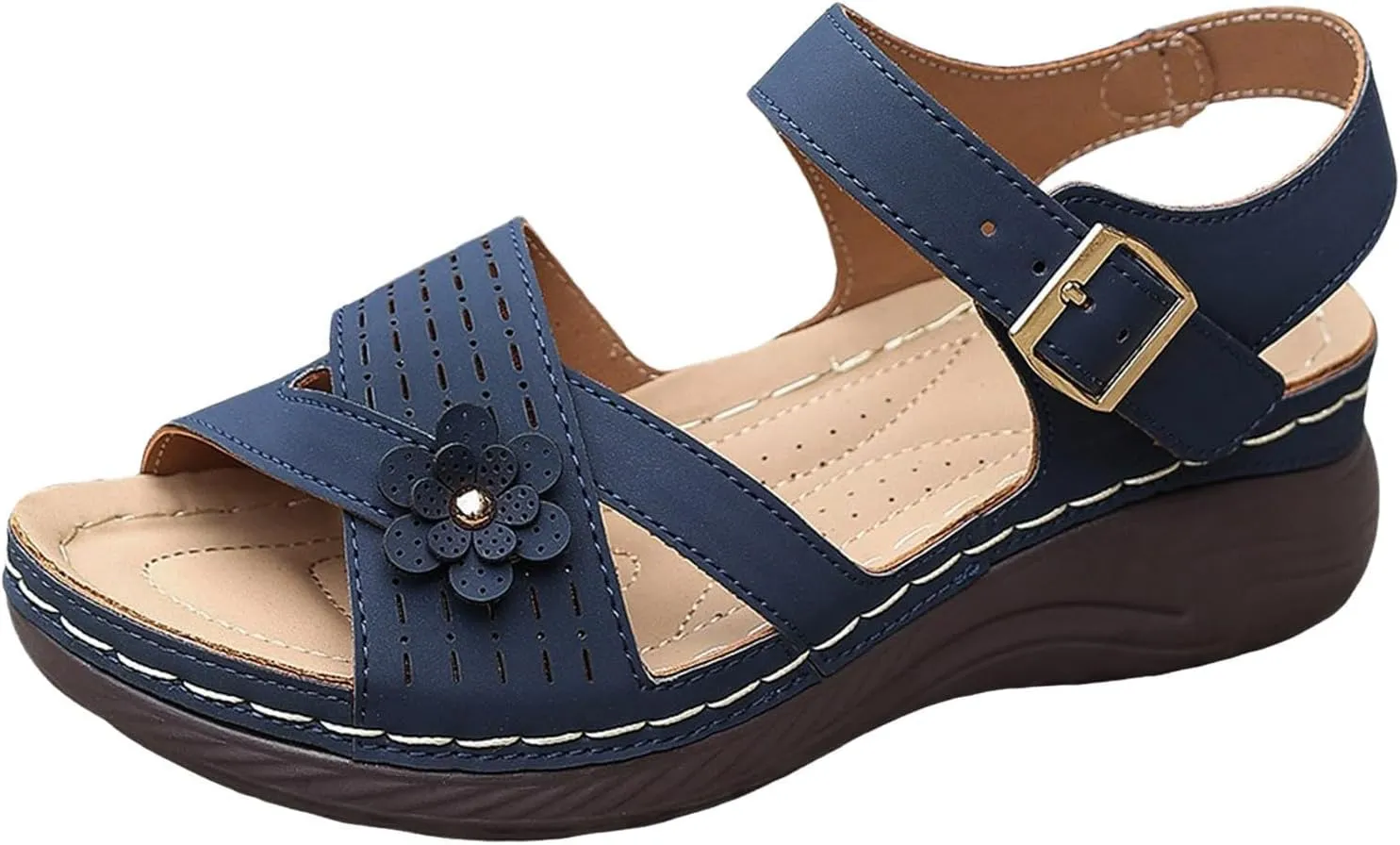 Women Comfortable Sandals Orthotic Walking Sandals Orthopedic Wide Width Arch Support Sandal with Adjustable Hook Loop Flower Summer Casual Dressy Fishmouth Platform Sandal Outdoor Going Out Footwear