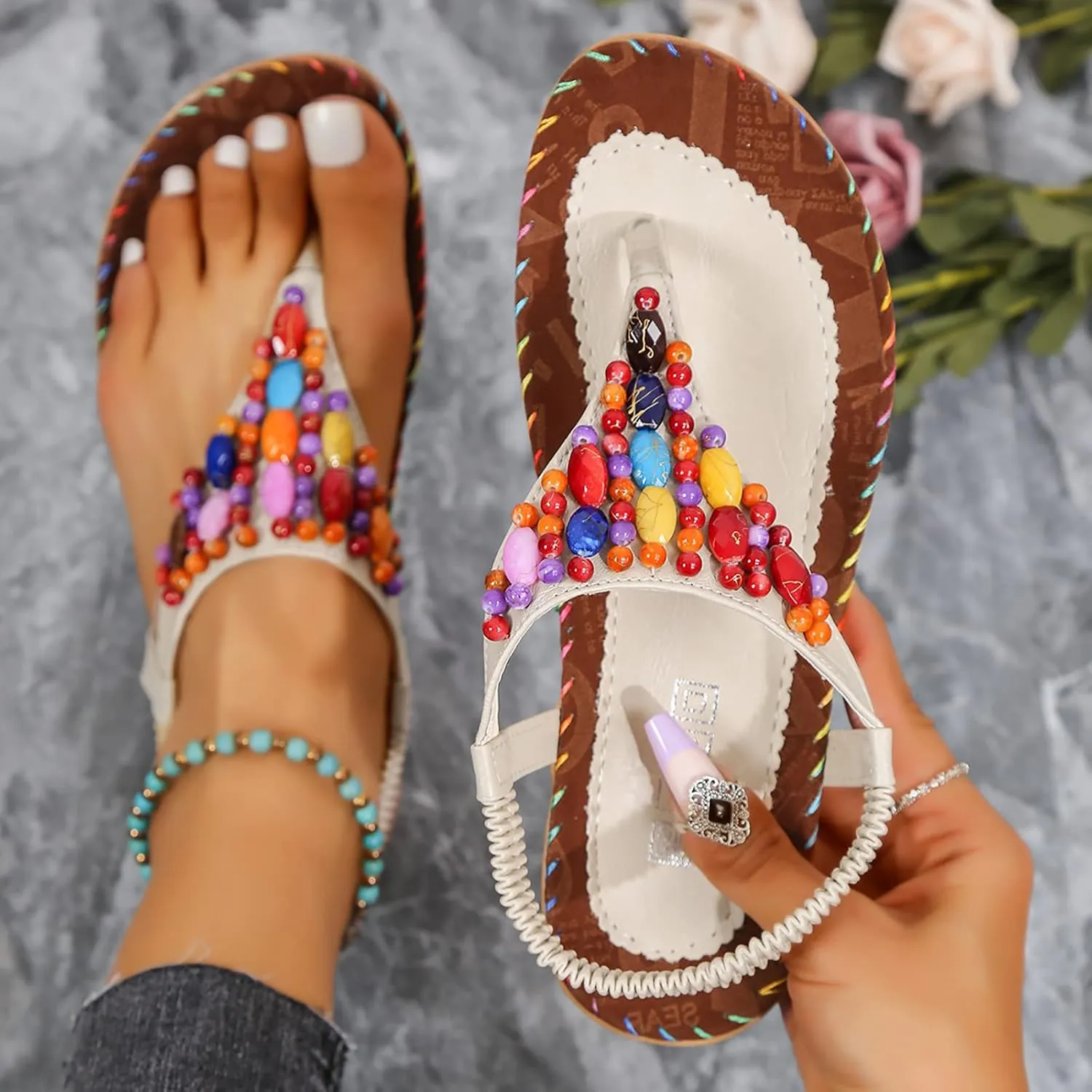 Women Elastic Casual Open Toe Flat Comfortable Soft Sole Beach Shoes Sandals Sandal Heels Shoes for Women