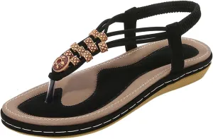 Women Flip Flops Elastic Ankle Strap Dress Shoes Summer Slip On Beach Thong Sandals Open Toe Cushion Flats