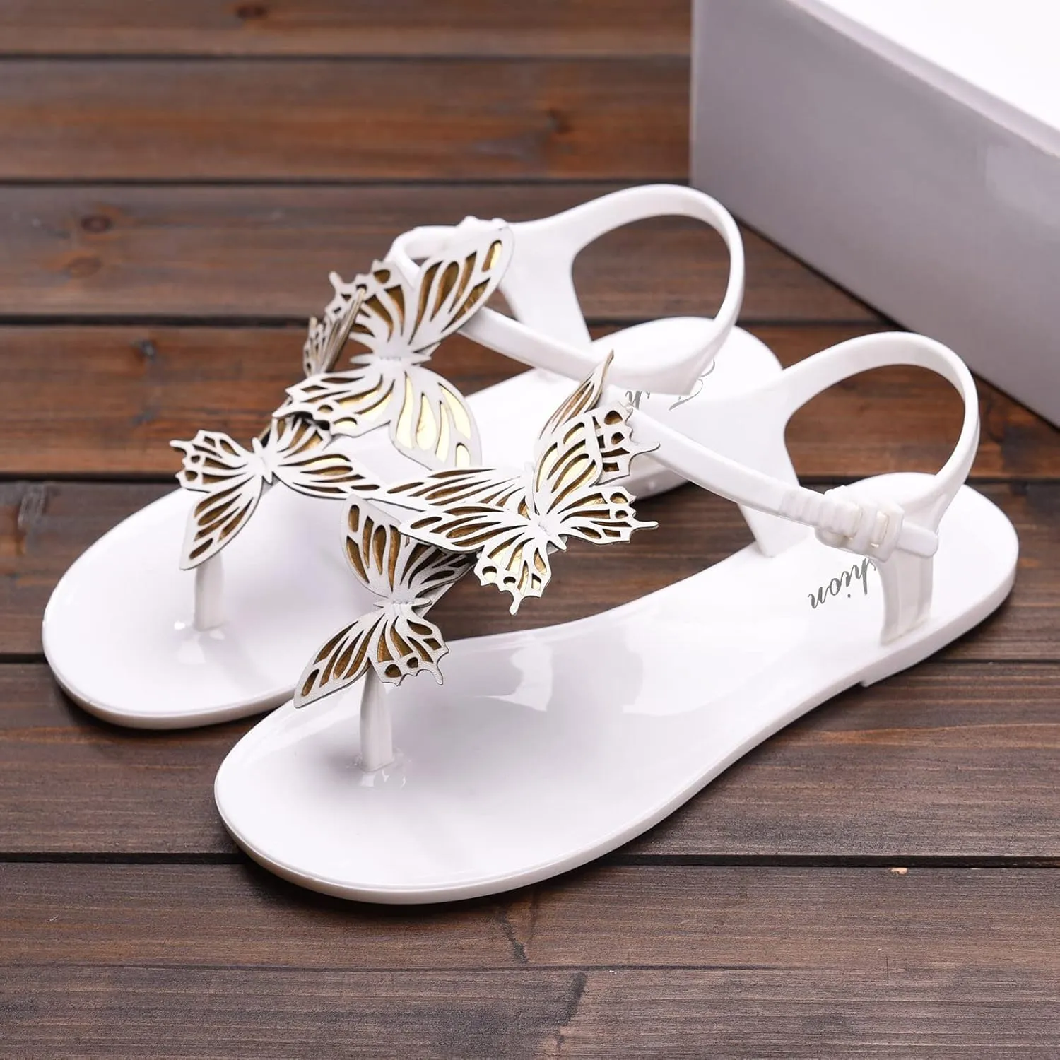 Women Flip Flops Summer Butterfly Dress Shoes Buckle Adjustable Ankle Strap Flats Open Clip Toe Slip On Sandal