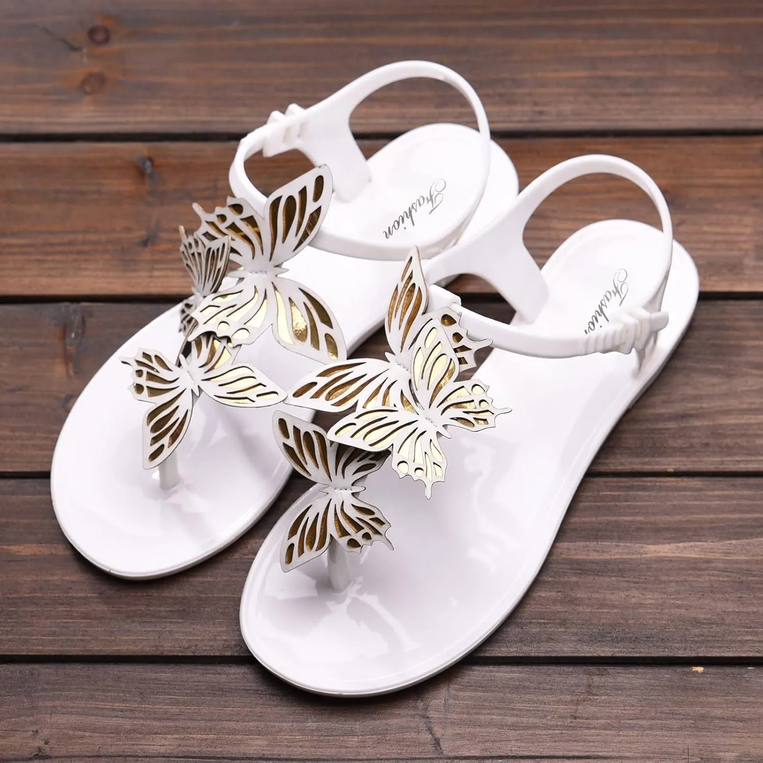 Women Flip Flops Summer Butterfly Dress Shoes Buckle Adjustable Ankle Strap Flats Open Clip Toe Slip On Sandal