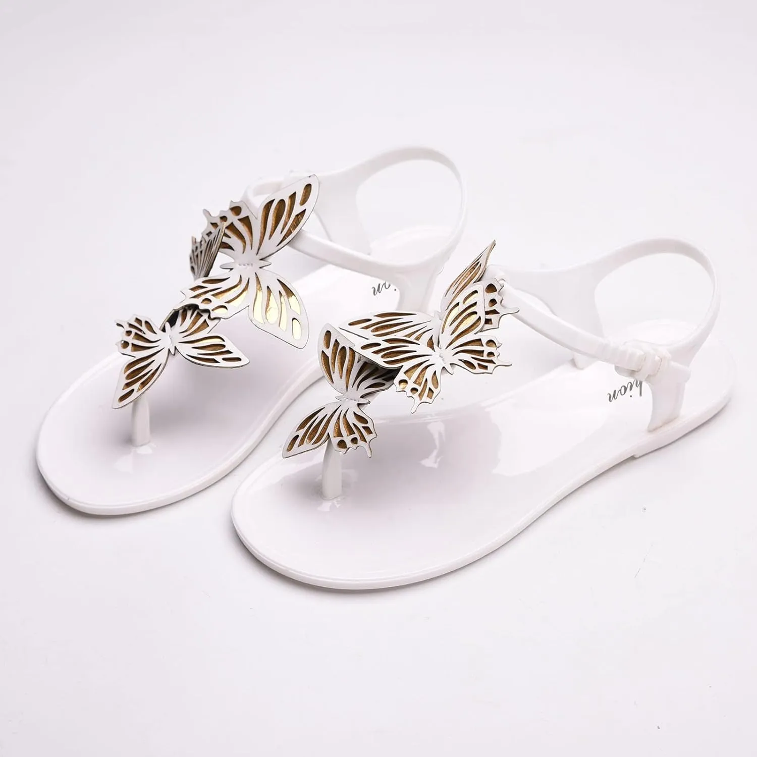 Women Flip Flops Summer Butterfly Dress Shoes Buckle Adjustable Ankle Strap Flats Open Clip Toe Slip On Sandal