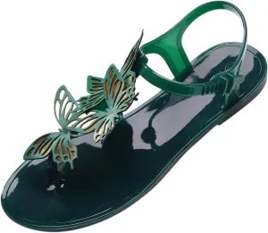 Women Flip Flops Summer Butterfly Dress Shoes Buckle Adjustable Ankle Strap Flats Open Clip Toe Slip On Sandal