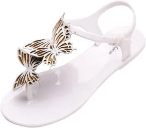 Women Flip Flops Summer Butterfly Dress Shoes Buckle Adjustable Ankle Strap Flats Open Clip Toe Slip On Sandal