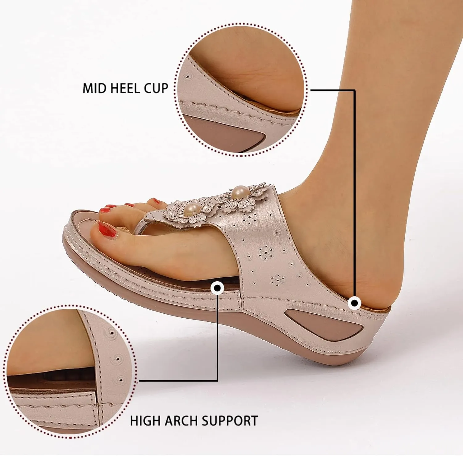 Women Wedge Sandals Flowers Orthopedic Clip Toe Sandals Summer Comfortable Flip Flops with Arch Suppor Casual Shoes
