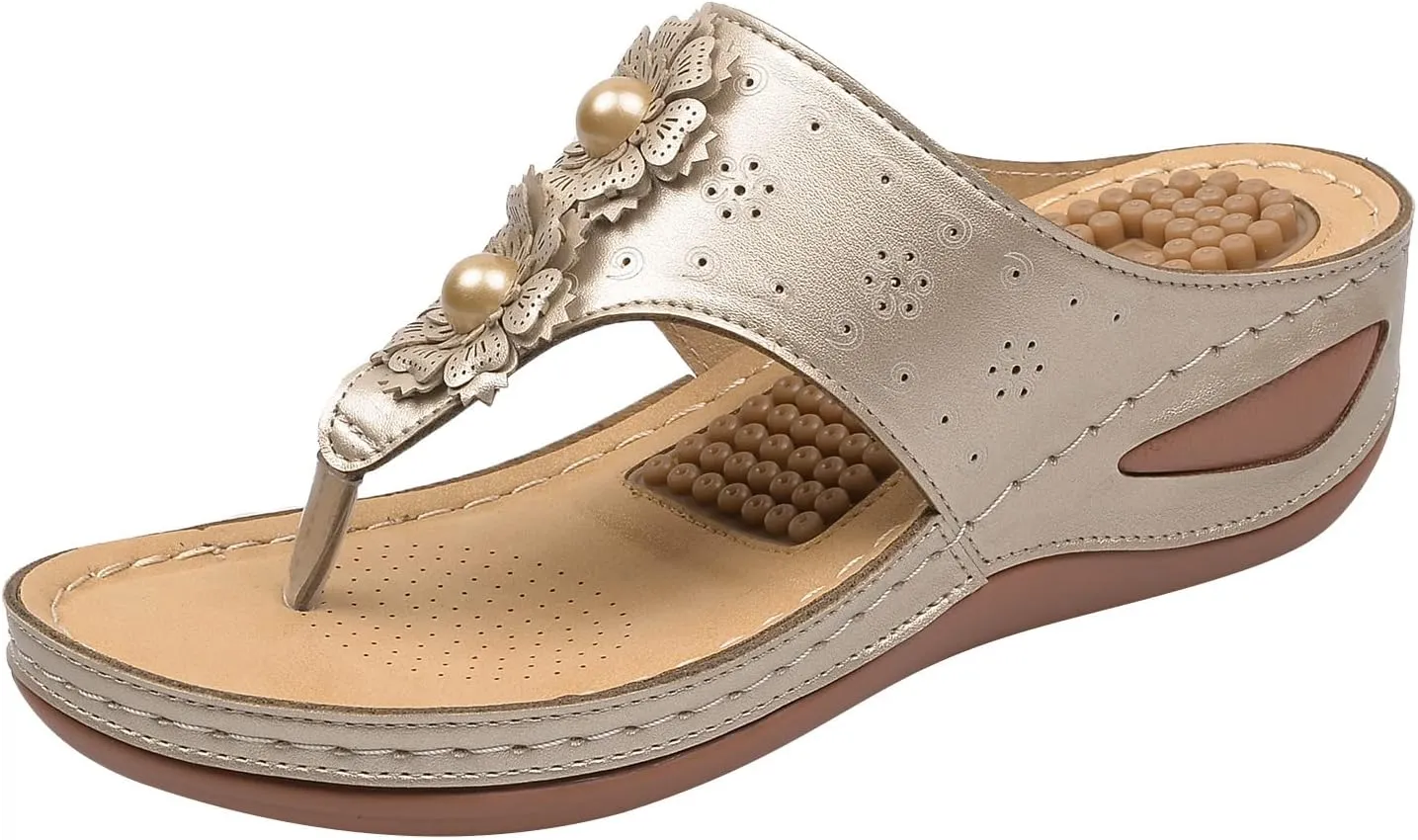 Women Wedge Sandals Flowers Orthopedic Clip Toe Sandals Summer Comfortable Flip Flops with Arch Suppor Casual Shoes
