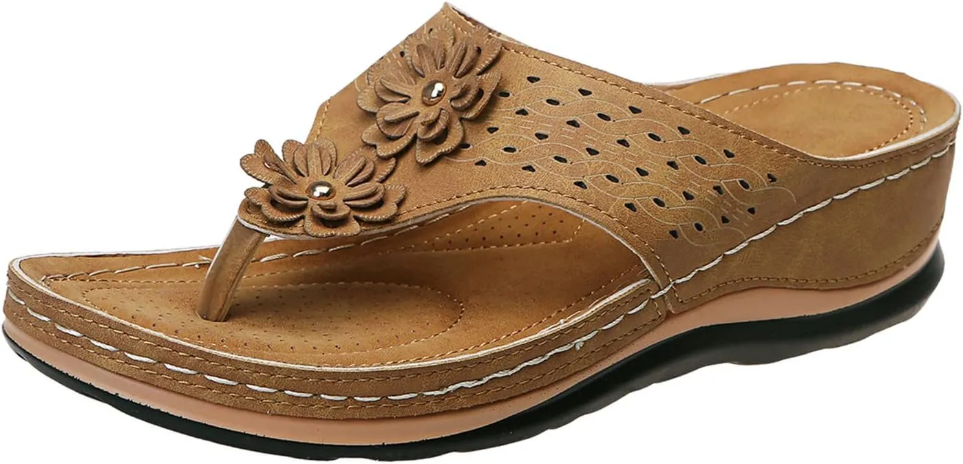 Women Wedge Sandals Orthopedic Clip Toe Orthopedic Sandals with Arch Support Casual Walking Slip on Flip Flops