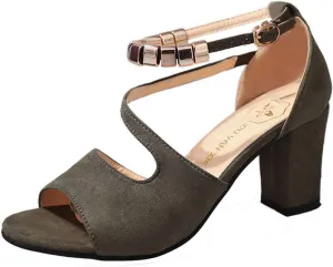 Women's Ankle Strap Dress Pump Low Chunky Heel Sandals Open Toe High Heels Cross Strappy Wedding Fishmouth Fashion Shoes 2025 Block Fish Mouth Thick Design Party Indoor Outdoor for Summer