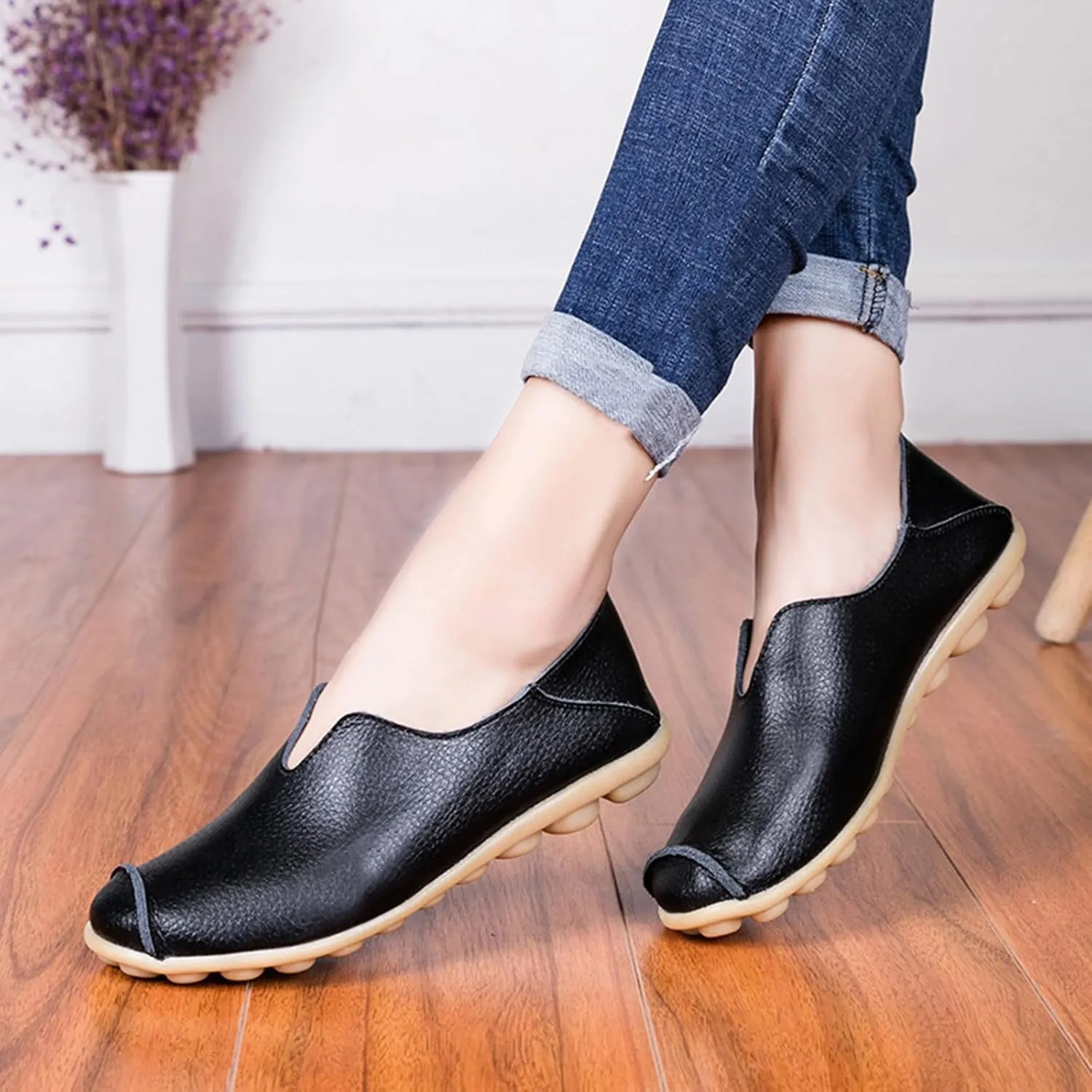 Women's Breathable Comfort Walking Office Flat Loafer Comfort Walking Slip On Flats Shoes Casual Round Toe Moccasins Driving Loafers Lightweight Breathable Comfortable Work Loafer Outdoor Going Out