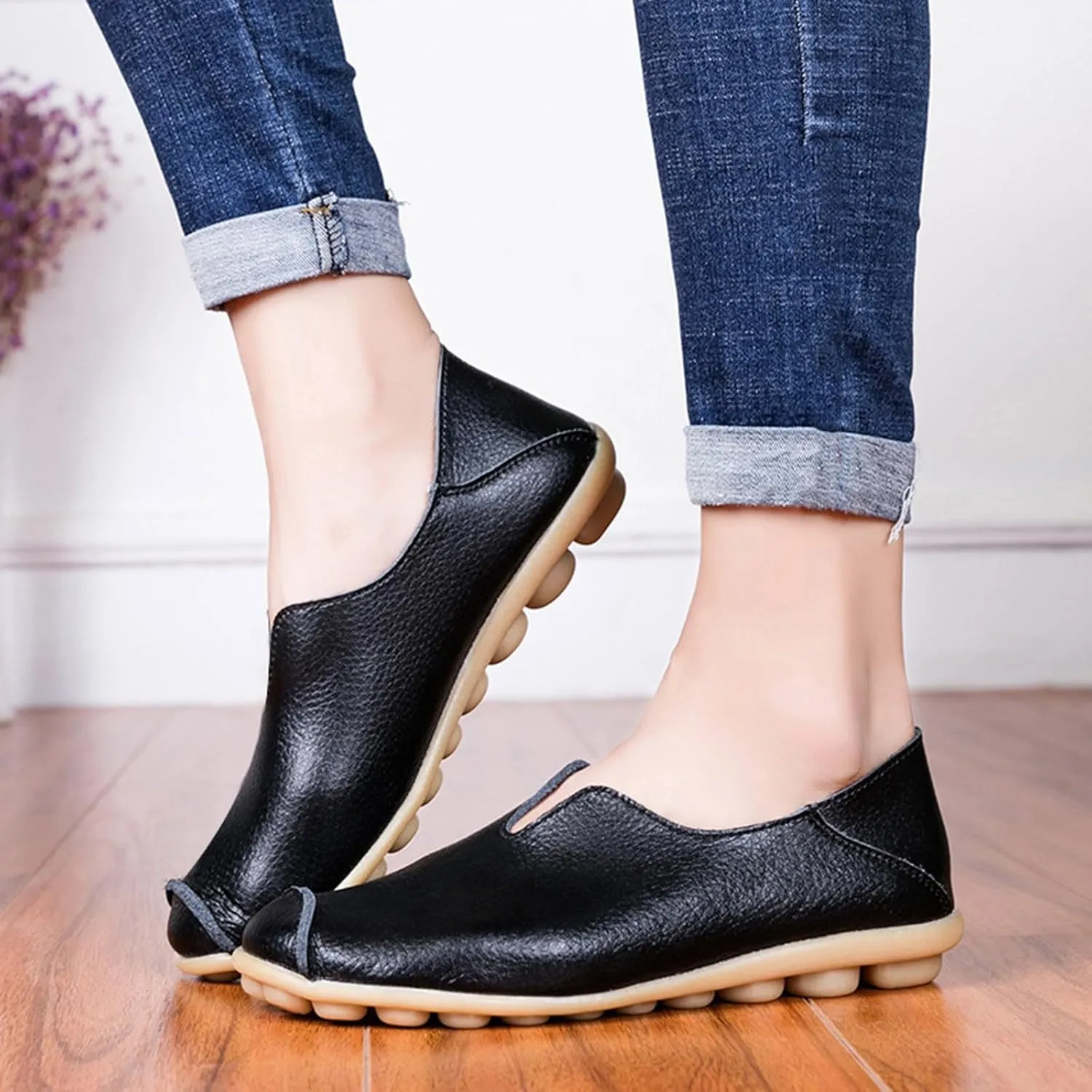 Women's Breathable Comfort Walking Office Flat Loafer Comfort Walking Slip On Flats Shoes Casual Round Toe Moccasins Driving Loafers Lightweight Breathable Comfortable Work Loafer Outdoor Going Out