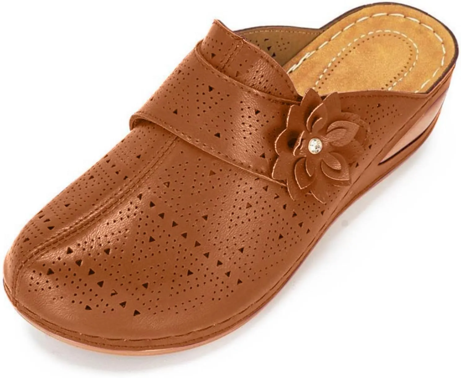 Womens Clogs Mules Slip On Comfy Summer Sandals Shoes Closed Toe Clogs for Women Mules Shoes Flower Wedge Sandals with Adjustable Hook Loop Comfortable Arch Support Trendy Low Wedge Shoe