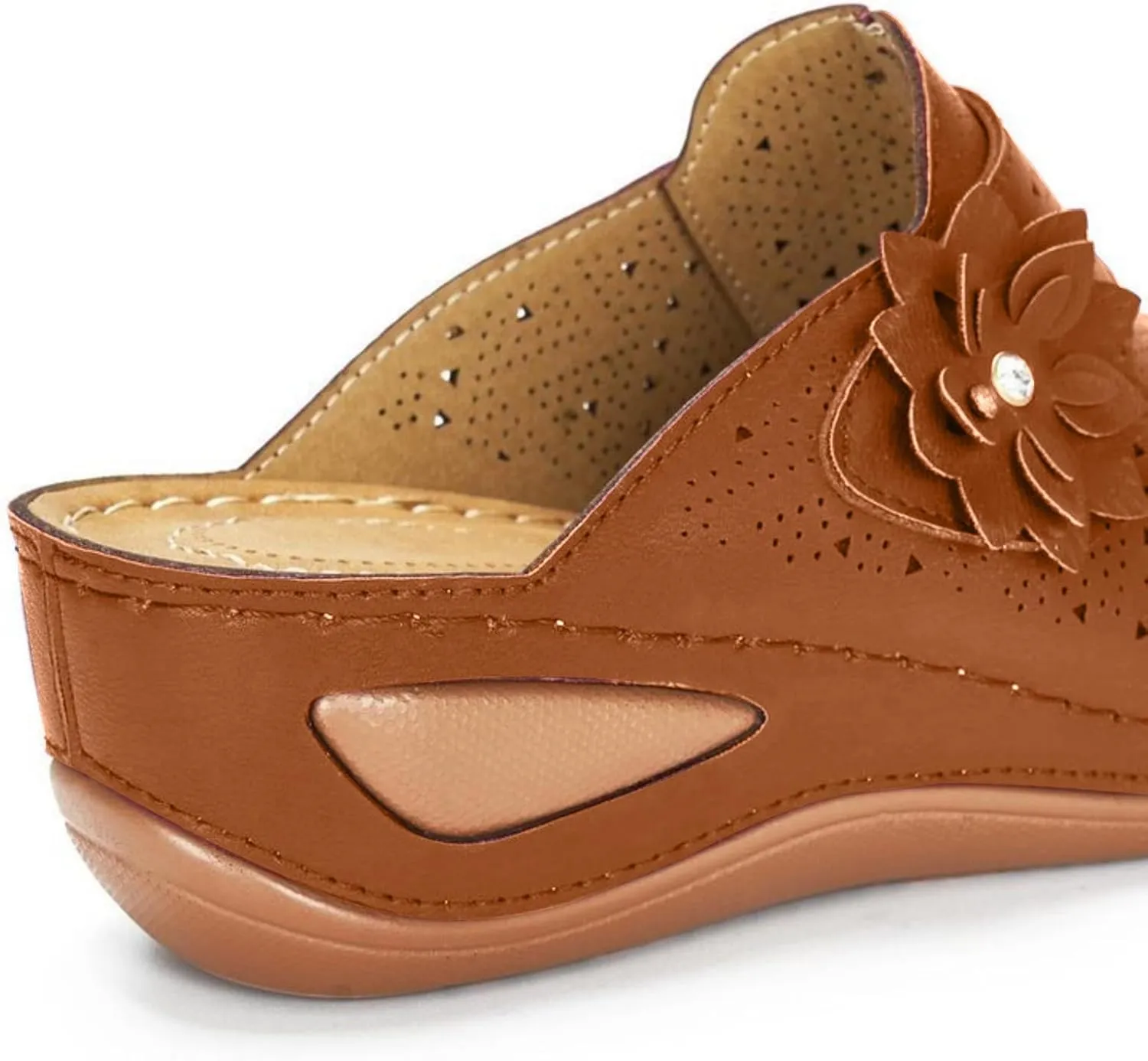 Womens Clogs Mules Slip On Comfy Summer Sandals Shoes Closed Toe Clogs for Women Mules Shoes Flower Wedge Sandals with Adjustable Hook Loop Comfortable Arch Support Trendy Low Wedge Shoe