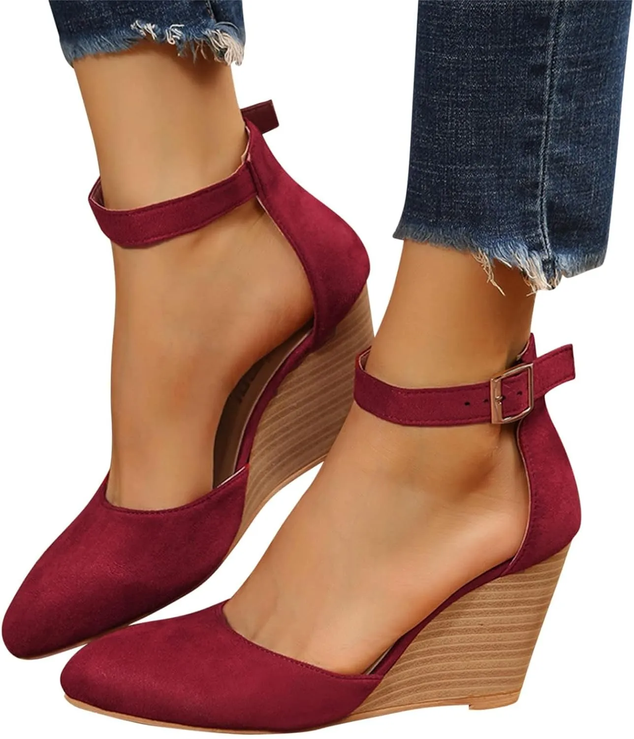 Womens Closed Toe Sandals Women Summer 2025 Casual Ankle Pumps Strap Espadrilles High Heels Wedges Wedding Party Platform Wedge Heel Comfortable Cork Dress Shoes Beach with Adjustable Buckle