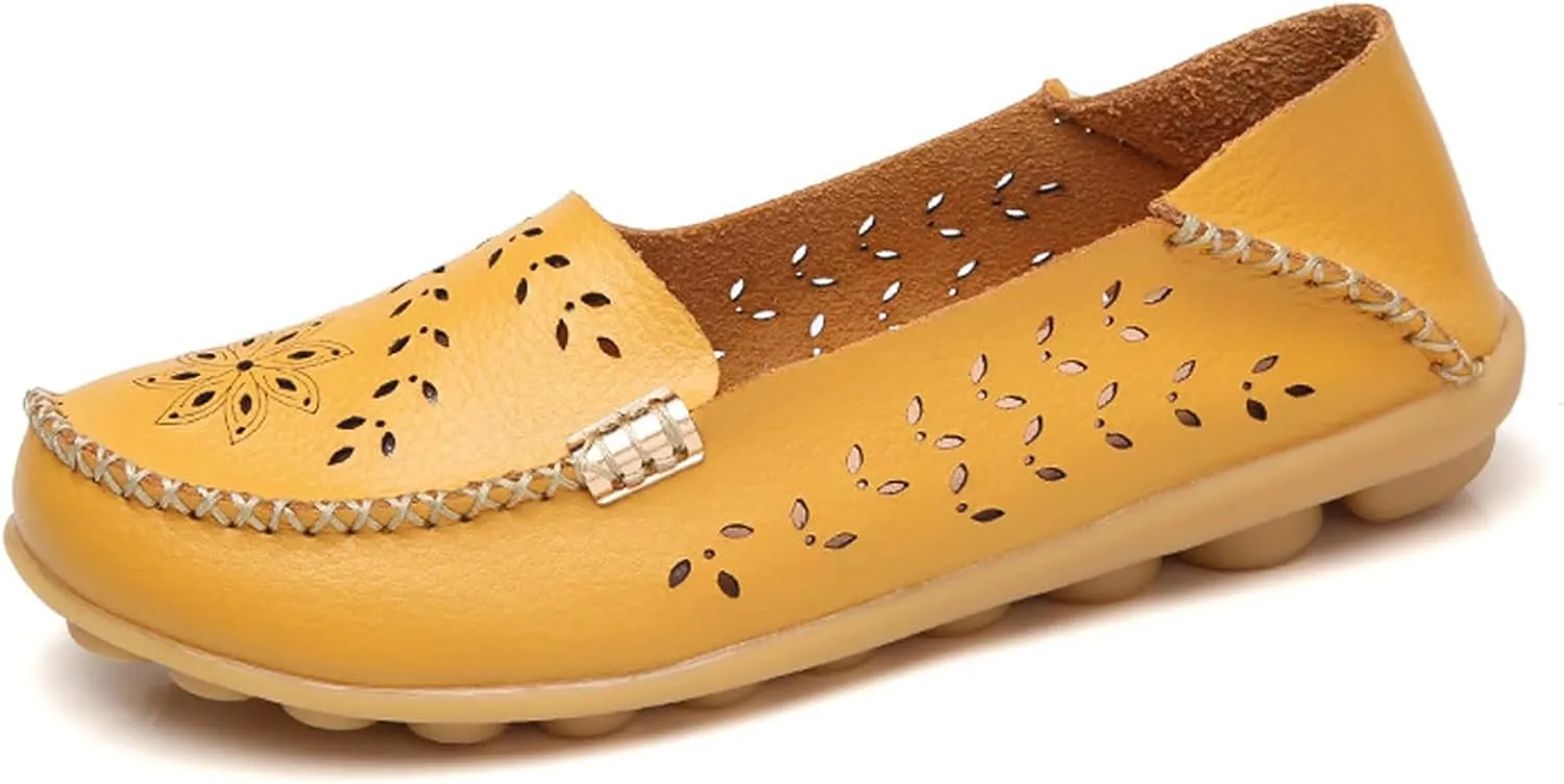 Women's Comfort Walking Boat Shoe Slip on Flat Shoes Ladies Dressy Moccasins Driving Penny Loafers Leather Breathable On Casual Comfortable Orthopedic Soft Sole Flats Nurse Loafer Round Toe
