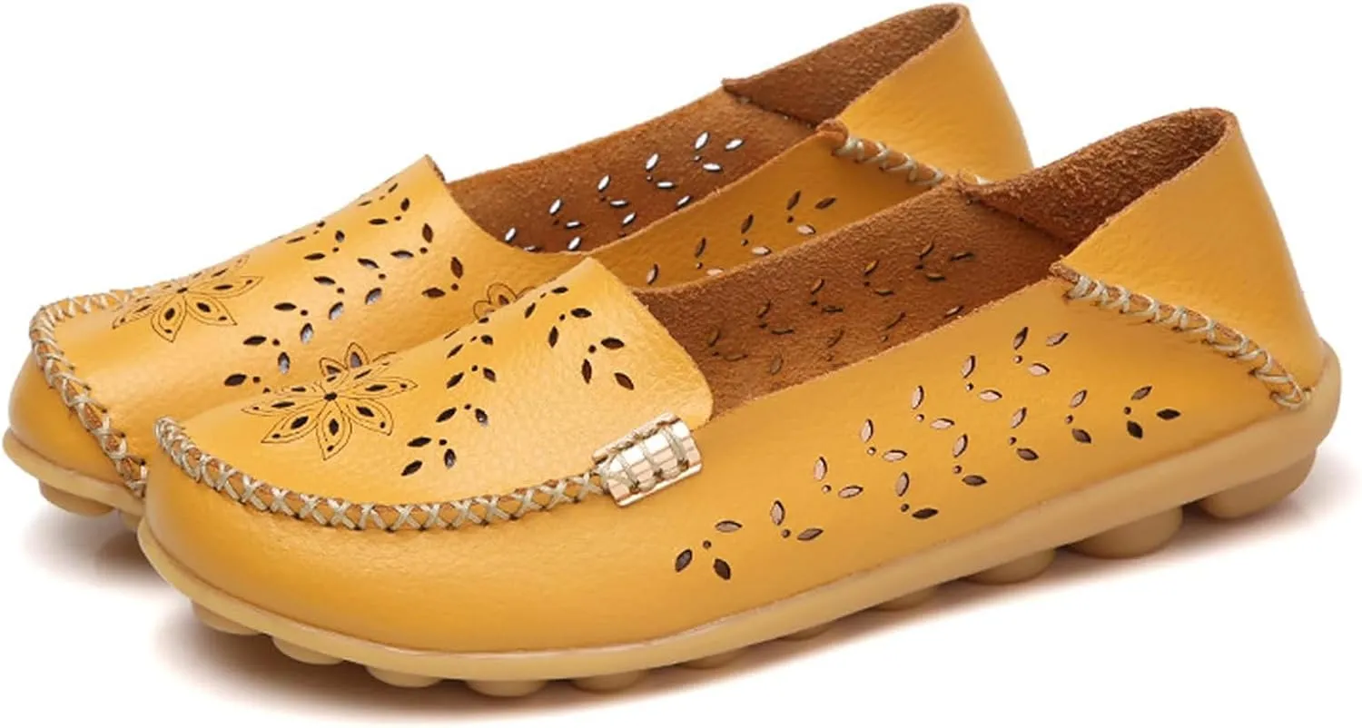Women's Comfort Walking Boat Shoe Slip on Flat Shoes Ladies Dressy Moccasins Driving Penny Loafers Leather Breathable On Casual Comfortable Orthopedic Soft Sole Flats Nurse Loafer Round Toe