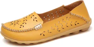 Women's Comfort Walking Boat Shoe Slip on Flat Shoes Ladies Dressy Moccasins Driving Penny Loafers Leather Breathable On Casual Comfortable Orthopedic Soft Sole Flats Nurse Loafer Round Toe