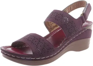 Womens Comfortable Open Toe Crisscross Straps Slip on Wedge Sandals Orthopedic Dressy Walking Casual Beach Low Slingback Sandal Wedges Retro with Adjustable Hook Loop Platform Arch Support
