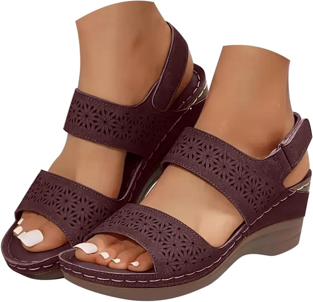 Womens Comfortable Open Toe Crisscross Straps Slip on Wedge Sandals Orthopedic Dressy Walking Casual Beach Low Slingback Sandal Wedges Retro with Adjustable Hook Loop Platform Arch Support