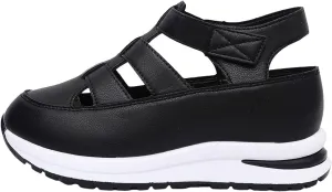 Women's Hollow Out Breathable Platform Wedge Sandals Sneakers Soft Thick Sole Closed Toe Ankle Buckle Strap Sandals Comfortable Lightweight Casual Walking Athletic Shoes Outdoor Going Out Footwear