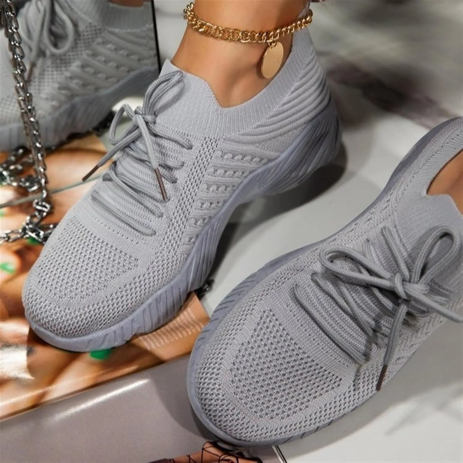 Women's Lace Up Canvas Sneakers Fashion Round Toe Lightweight Slip On Platforms Shoes Comfortable Low-top Breathable Orthotic Running Walking Tennis Flat Shoes