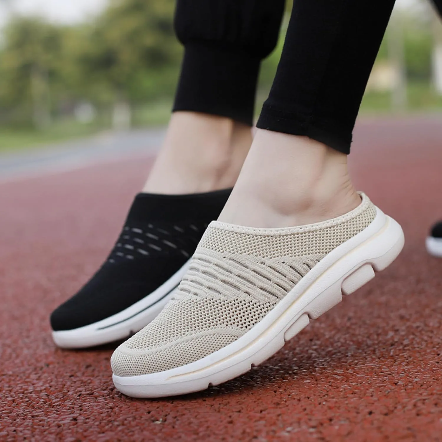Women's mesh Breathable Soft Sole Mules Fashion Knitted Backless Slip on Lightweight Walking Shoes Casual Comfortable Outdoor Sports Wedge Mule Womens Mesh Sneakers Open Back On Slippers