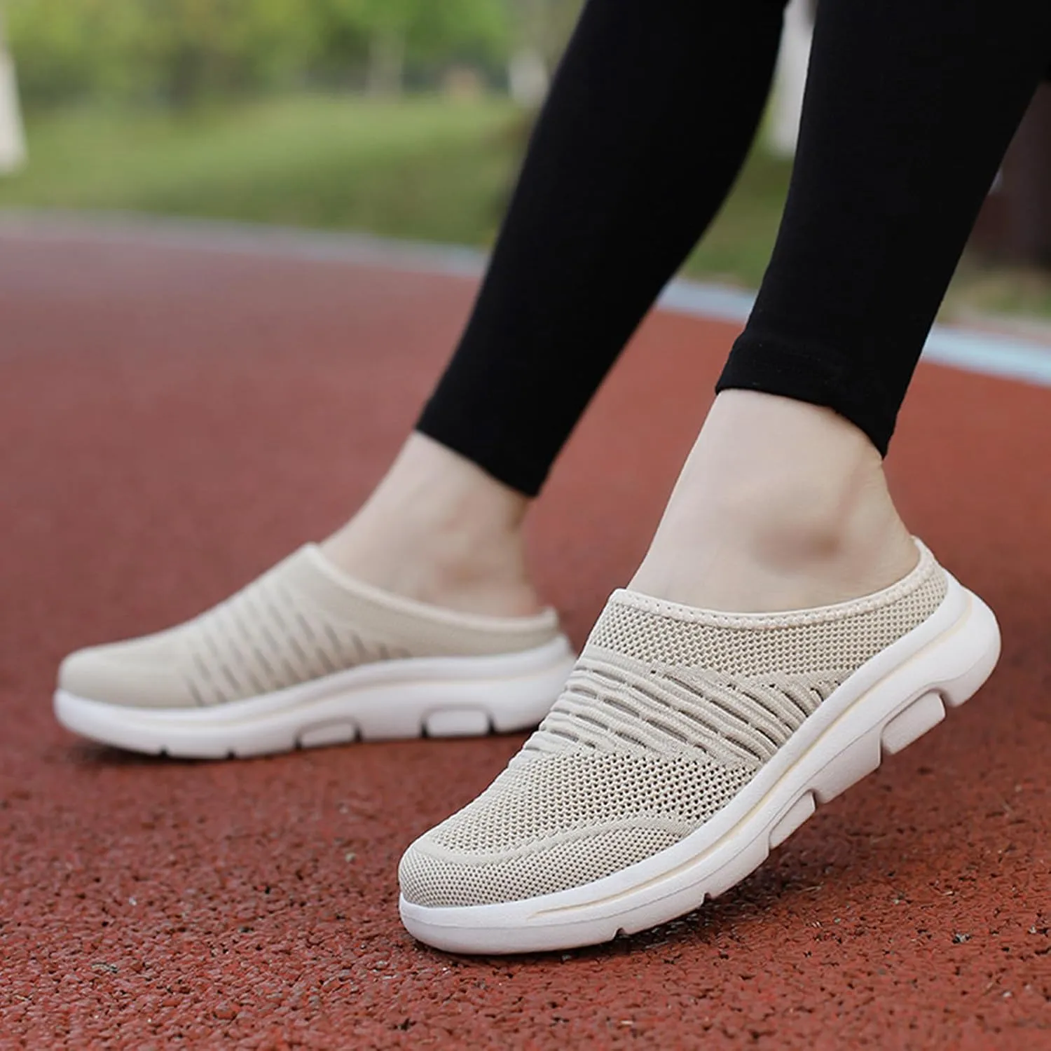 Women's mesh Breathable Soft Sole Mules Fashion Knitted Backless Slip on Lightweight Walking Shoes Casual Comfortable Outdoor Sports Wedge Mule Womens Mesh Sneakers Open Back On Slippers
