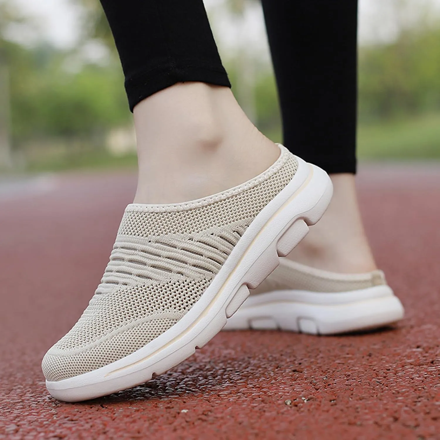 Women's mesh Breathable Soft Sole Mules Fashion Knitted Backless Slip on Lightweight Walking Shoes Casual Comfortable Outdoor Sports Wedge Mule Womens Mesh Sneakers Open Back On Slippers