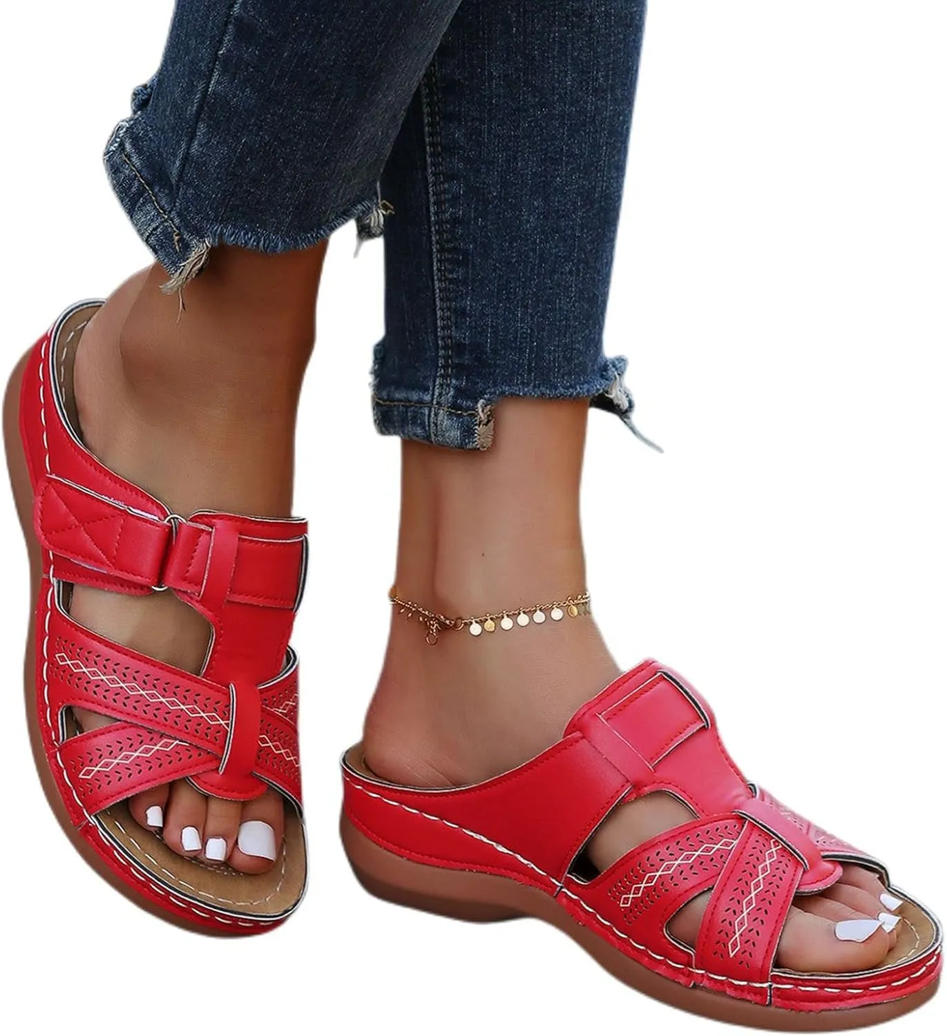 Womens Open Toe Sandals Comfortable Summer Wedge Shoes Non-Slip Wide Width Platform Orthopedic Wedges Sandal Arch Support Slides Orthotic Walking Sandals Adjustable Strap Beach Breathable Slippers