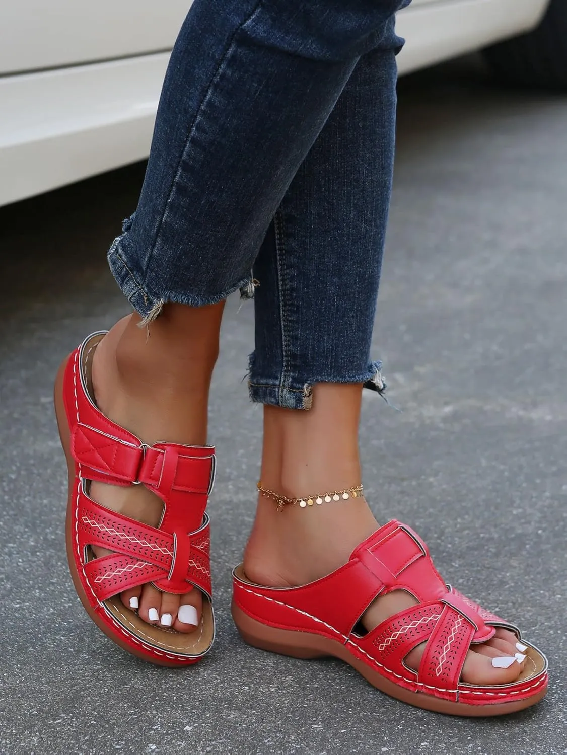 Womens Open Toe Sandals Comfortable Summer Wedge Shoes Non-Slip Wide Width Platform Orthopedic Wedges Sandal Arch Support Slides Orthotic Walking Sandals Adjustable Strap Beach Breathable Slippers