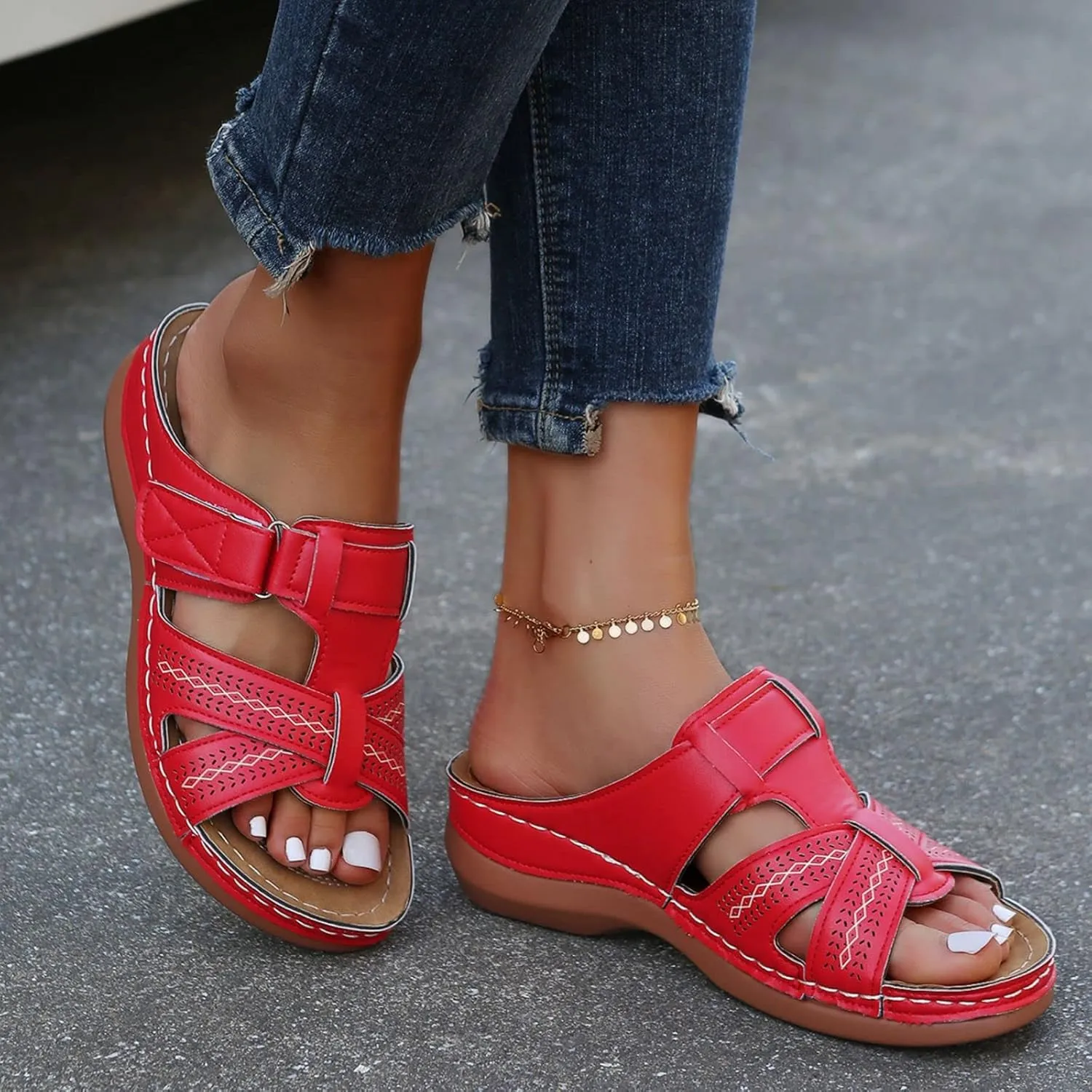 Womens Open Toe Sandals Comfortable Summer Wedge Shoes Non-Slip Wide Width Platform Orthopedic Wedges Sandal Arch Support Slides Orthotic Walking Sandals Adjustable Strap Beach Breathable Slippers