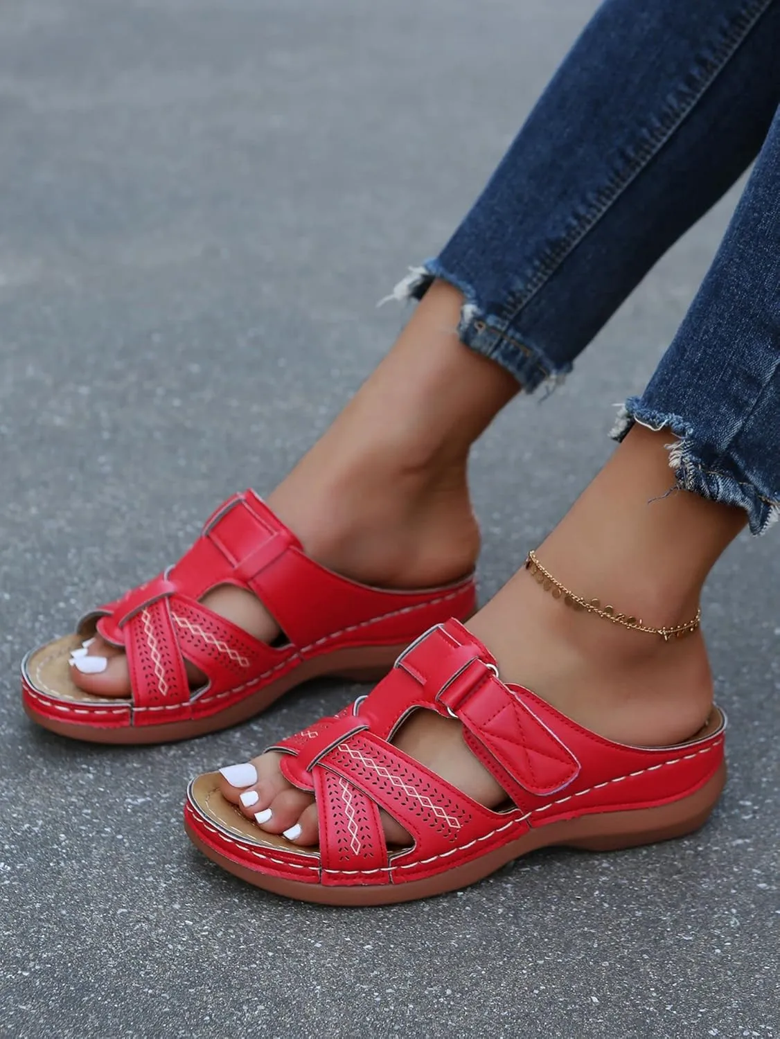Womens Open Toe Sandals Comfortable Summer Wedge Shoes Non-Slip Wide Width Platform Orthopedic Wedges Sandal Arch Support Slides Orthotic Walking Sandals Adjustable Strap Beach Breathable Slippers