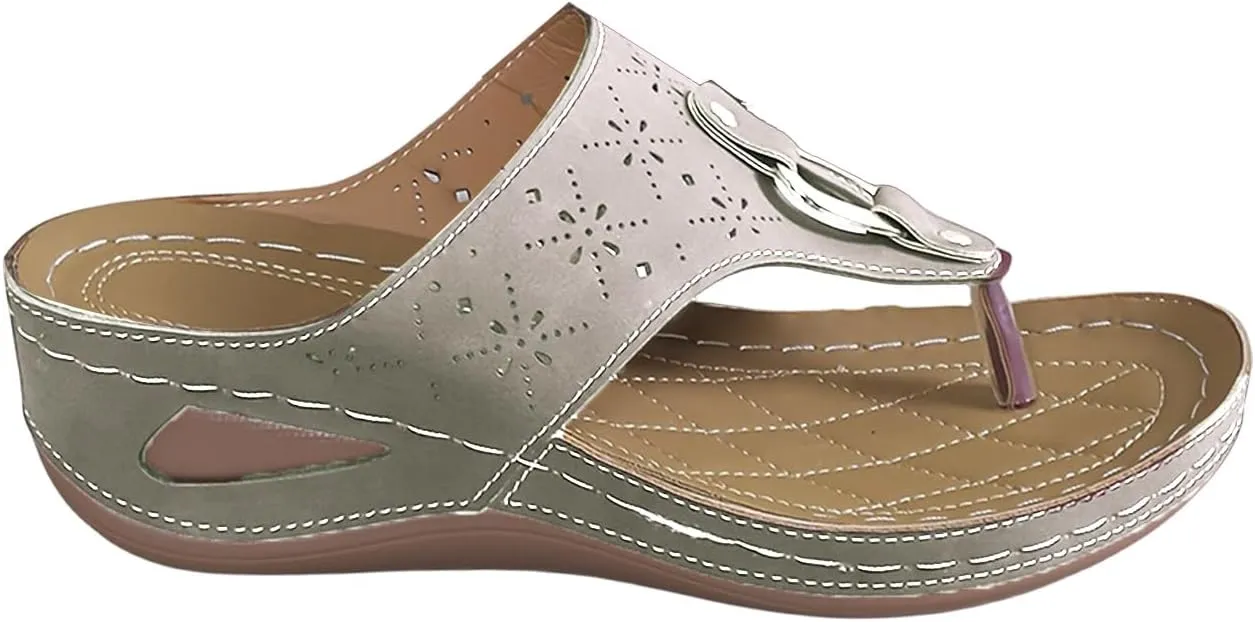 Women's Orthopedic Arch Support Sandals Diabetic Walking Shoes Summer Anti-Slip Breathable Mesh Hollow Wedge Slippers Orthotic Open Toe Casual Comfortable Beach Fashion Flip-Flops